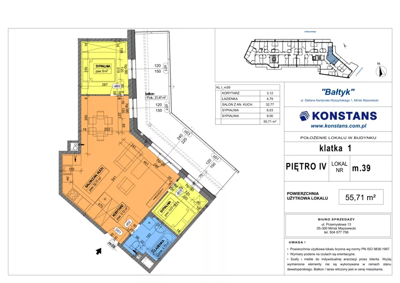 3 pokoje, mieszkanie 55,71 m², piętro 4, oferta nr 39, Bałtyk, Mińsk Mazowiecki, ul. Stefana Kardynała Wyszyńskiego 1