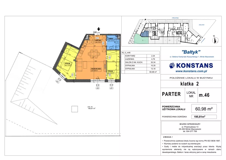 3 pokoje, mieszkanie 60,98 m², parter, oferta nr 46, Bałtyk, Mińsk Mazowiecki, ul. Stefana Kardynała Wyszyńskiego 1