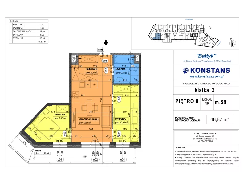 3 pokoje, mieszkanie 48,87 m², piętro 2, oferta nr 58, Bałtyk, Mińsk Mazowiecki, ul. Stefana Kardynała Wyszyńskiego 1
