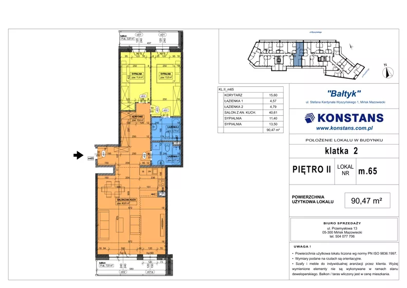 3 pokoje, mieszkanie 90,47 m², piętro 2, oferta nr 65, Bałtyk, Mińsk Mazowiecki, ul. Stefana Kardynała Wyszyńskiego 1