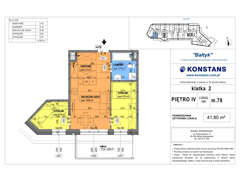 3 pokoje, mieszkanie 41,80 m², piętro 4, oferta nr 78, Bałtyk, Mińsk Mazowiecki, ul. Stefana Kardynała Wyszyńskiego 1