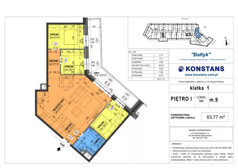 4 pokoje, mieszkanie 63,77 m², piętro 1, oferta nr 9, Bałtyk, Mińsk Mazowiecki, ul. Stefana Kardynała Wyszyńskiego 1