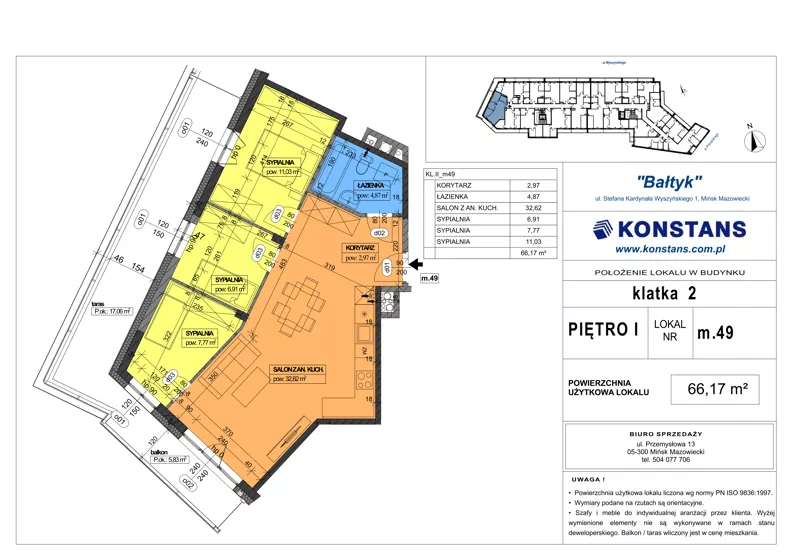 4 pokoje, mieszkanie 66,17 m², piętro 1, oferta nr 49, Bałtyk, Mińsk Mazowiecki, ul. Stefana Kardynała Wyszyńskiego 1