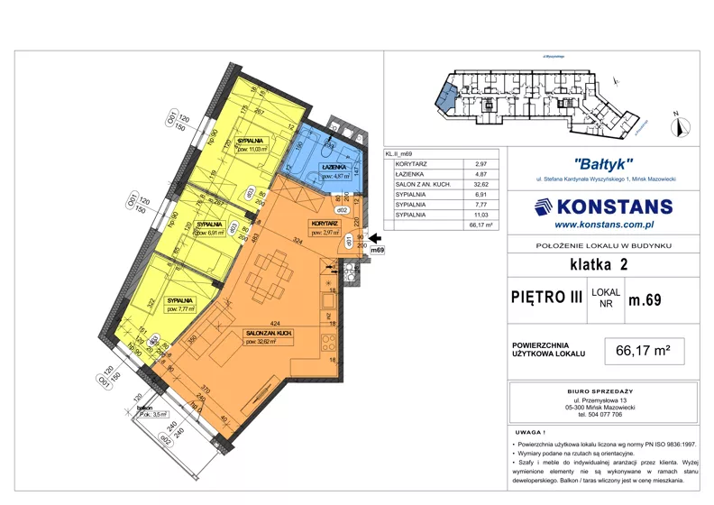 4 pokoje, mieszkanie 66,17 m², piętro 3, oferta nr 69, Bałtyk, Mińsk Mazowiecki, ul. Stefana Kardynała Wyszyńskiego 1