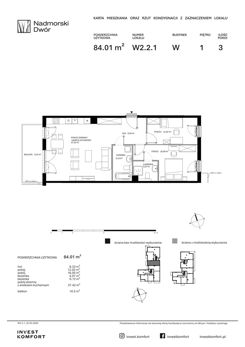 3 pokoje, mieszkanie 84,01 m², piętro 1, oferta nr NAD3_UW_W2.2.1, Nadmorski Dwór, Gdańsk, Brzeźno, ul. Nadmorski Dwór