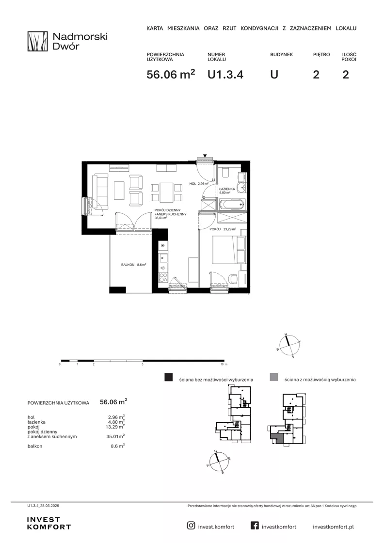 2 pokoje, mieszkanie 56,06 m², piętro 2, oferta nr NAD3_UW_U1.3.4, Nadmorski Dwór, Gdańsk, Brzeźno, ul. Nadmorski Dwór