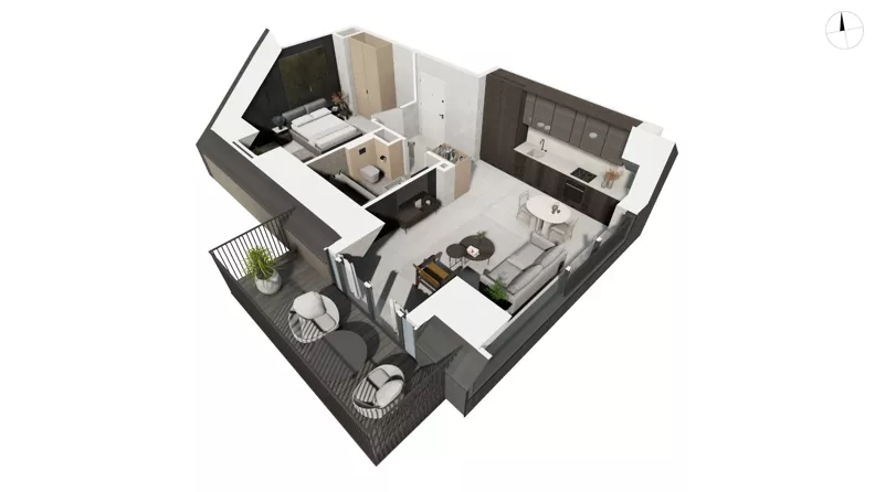 2 pokoje, apartament 44,20 m², piętro 3, oferta nr DANT_DANT_B1.4.3, Ukryte, Gdańsk, Aniołki, ul. Dantyszka