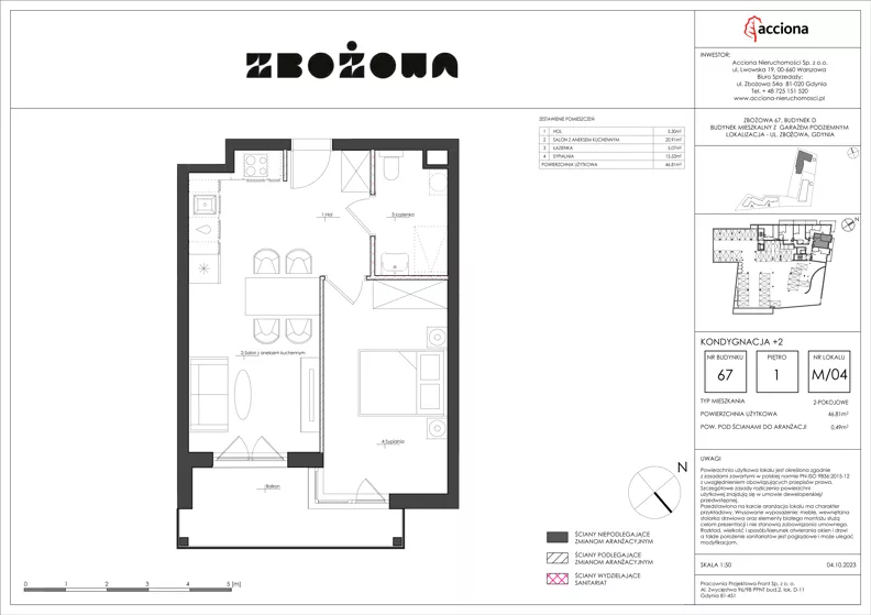 2 pokoje, mieszkanie 46,81 m², piętro 1, oferta nr 67.4, Zbożowa, Gdynia, Cisowa, ul. Zbożowa