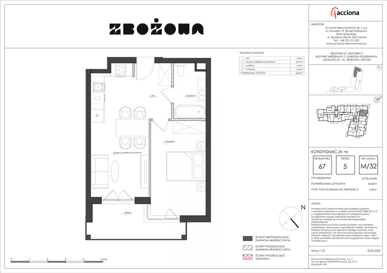 2 pokoje, mieszkanie 46,82 m², piętro 5, oferta nr 67.32, Zbożowa, Gdynia, Cisowa, ul. Zbożowa