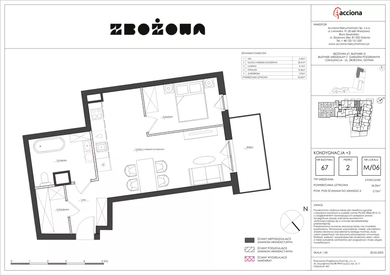 2 pokoje, mieszkanie 56,35 m², piętro 2, oferta nr 67.6, Zbożowa, Gdynia, Cisowa, ul. Zbożowa
