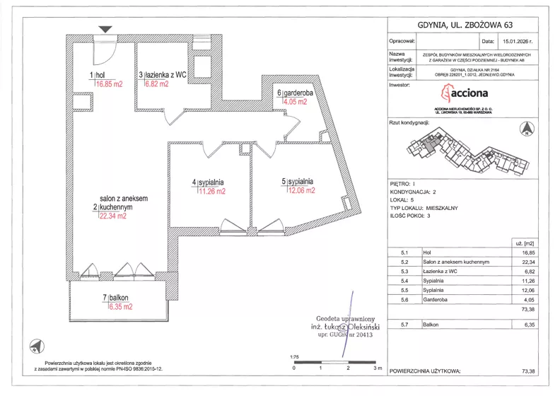 3 pokoje, mieszkanie 73,38 m², piętro 1, oferta nr 63.5, Zbożowa, Gdynia, Cisowa, ul. Zbożowa