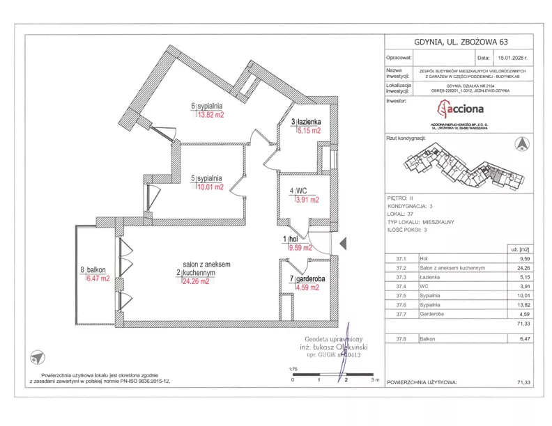 3 pokoje, mieszkanie 71,33 m², piętro 2, oferta nr 63.37, Zbożowa, Gdynia, Cisowa, ul. Zbożowa