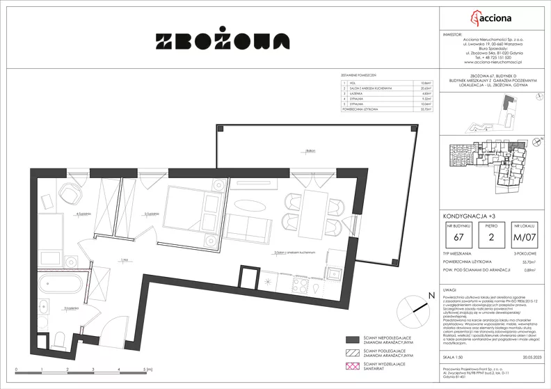 3 pokoje, mieszkanie 55,70 m², piętro 2, oferta nr 67.7, Zbożowa, Gdynia, Cisowa, ul. Zbożowa