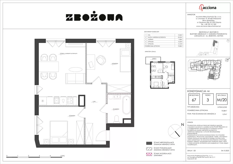 3 pokoje, mieszkanie 70,08 m², piętro 3, oferta nr 67.20, Zbożowa, Gdynia, Cisowa, ul. Zbożowa