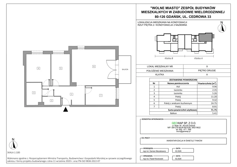 4 pokoje, mieszkanie 71,75 m², piętro 2, oferta nr 9, Wolne Miasto, Gdańsk, Ujeścisko-Łostowice, Ujeścisko, ul. Cedrowa 33
