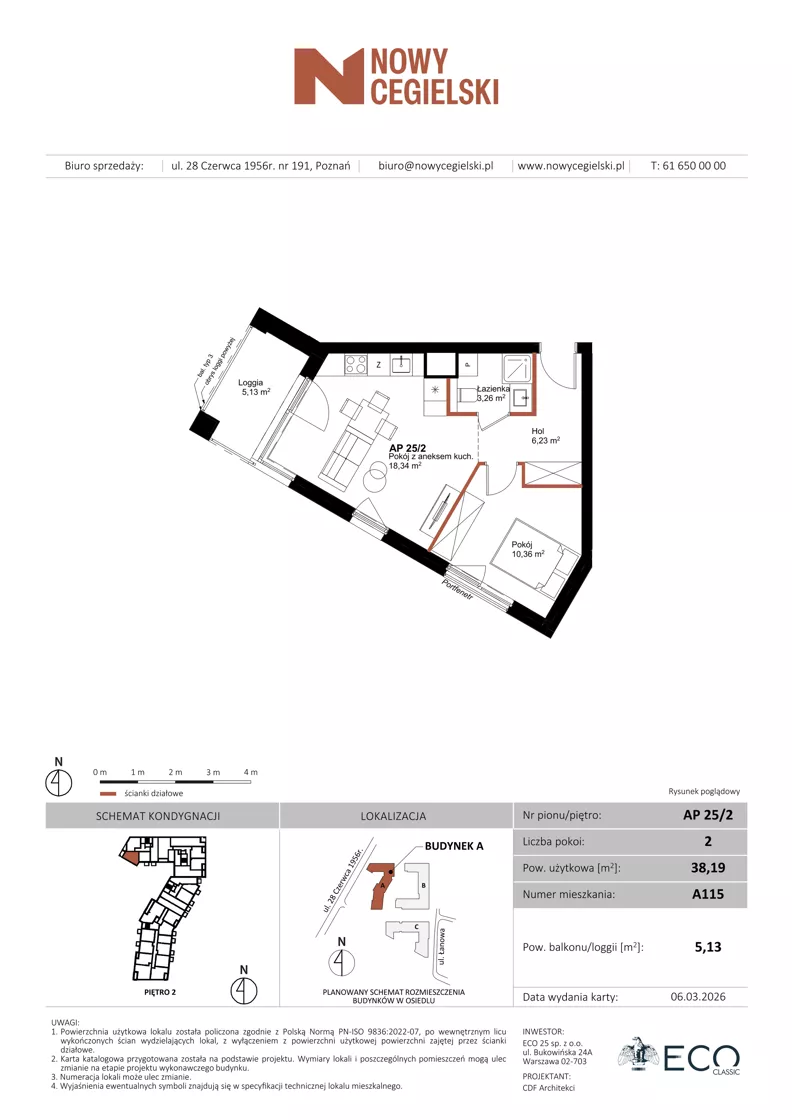 2 pokoje, mieszkanie 38,19 m², piętro 2, oferta nr A115, Nowy Cegielski, Poznań, Wilda, ul. 28 Czerwca 1956 r.
