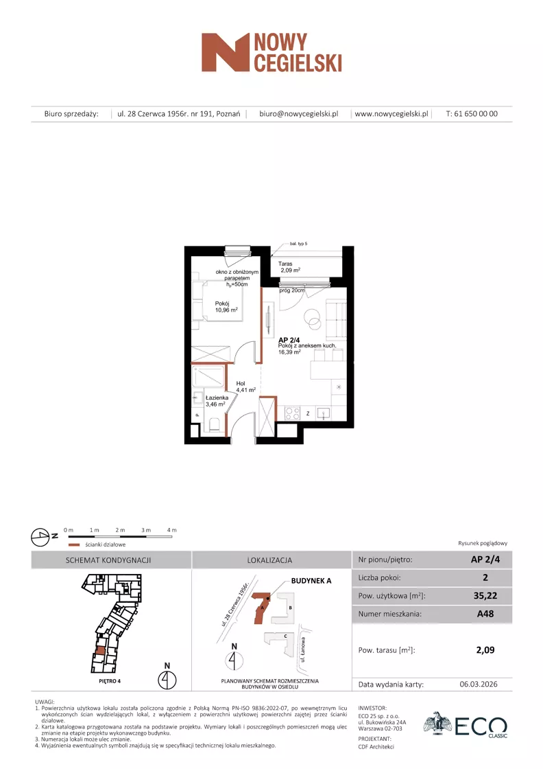 2 pokoje, mieszkanie 35,22 m², piętro 4, oferta nr A48, Nowy Cegielski, Poznań, Wilda, ul. 28 Czerwca 1956 r.