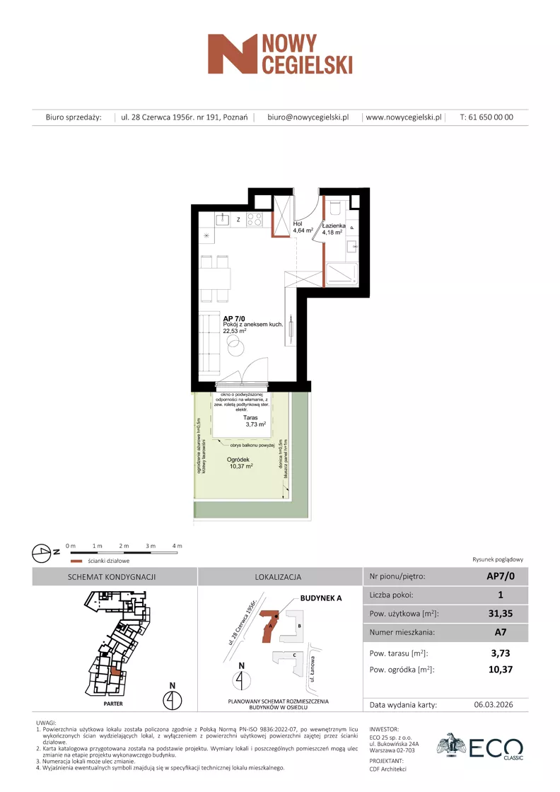 1 pokój, mieszkanie 31,35 m², parter, oferta nr A7, Nowy Cegielski, Poznań, Wilda, ul. 28 Czerwca 1956 r.