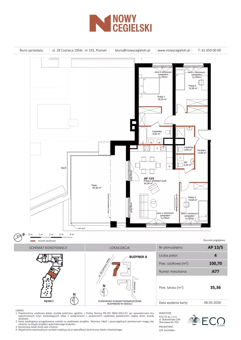 4 pokoje, mieszkanie 100,70 m², piętro 5, oferta nr A77, Nowy Cegielski, Poznań, Wilda, ul. 28 Czerwca 1956 r.