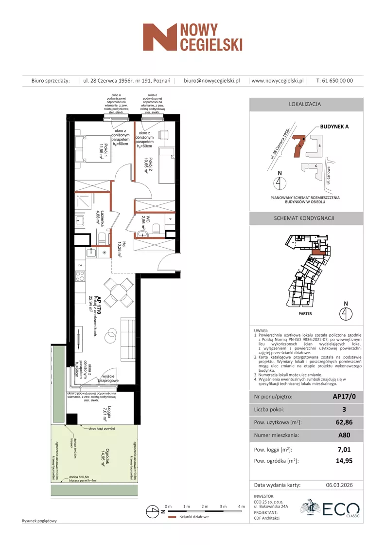 3 pokoje, mieszkanie 62,86 m², parter, oferta nr A80, Nowy Cegielski, Poznań, Wilda, ul. 28 Czerwca 1956 r.