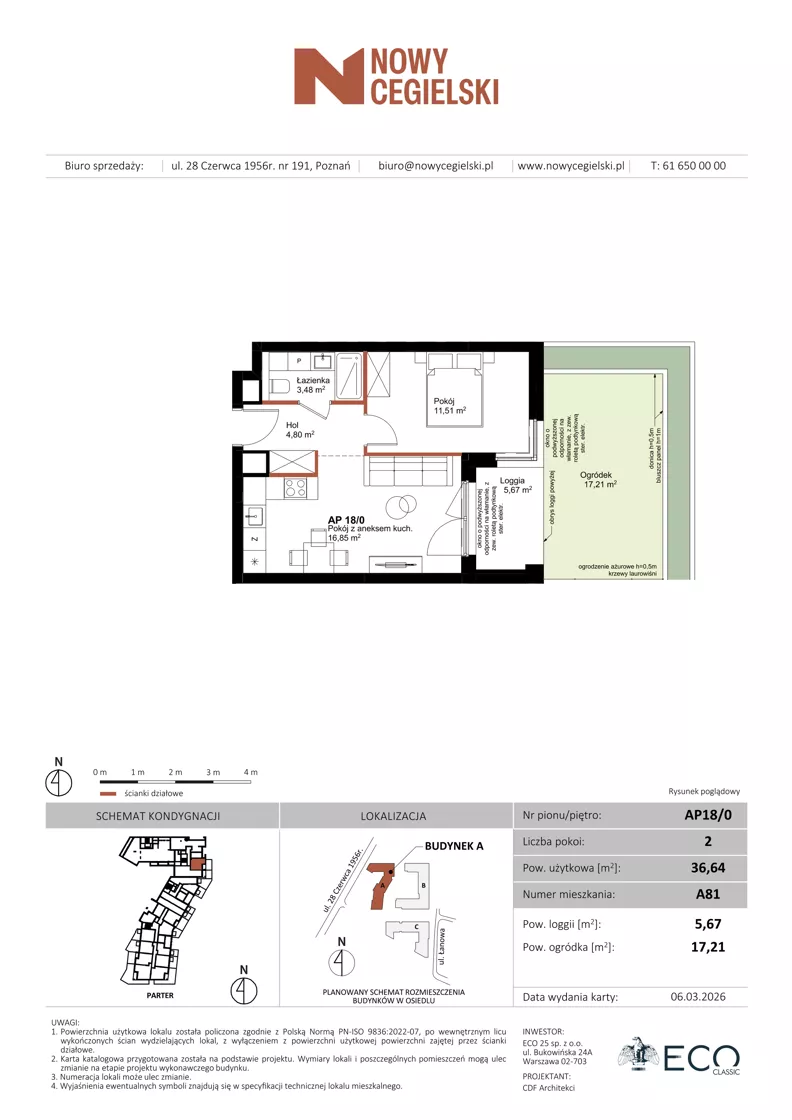 2 pokoje, mieszkanie 36,64 m², parter, oferta nr A81, Nowy Cegielski, Poznań, Wilda, ul. 28 Czerwca 1956 r.