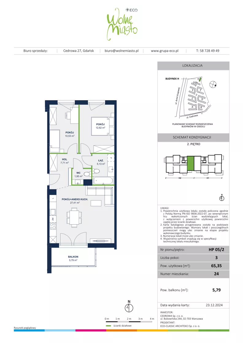 3 pokoje, mieszkanie 65,35 m², piętro 2, oferta nr 24, Wolne Miasto, Gdańsk, Ujeścisko-Łostowice, Ujeścisko, ul. Cedrowa 33