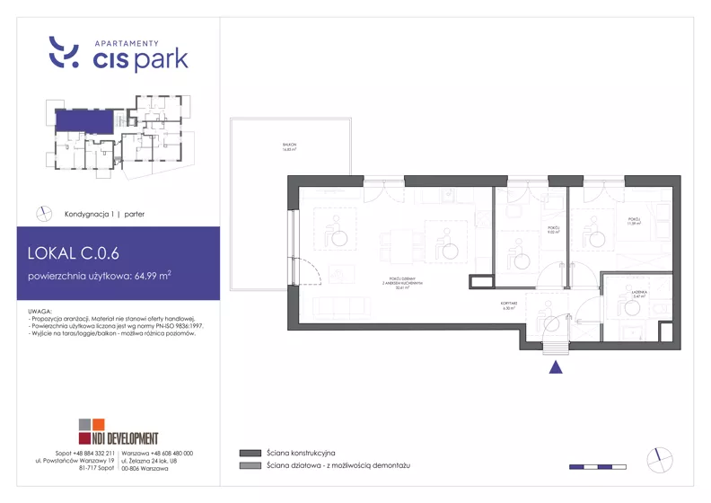 3 pokoje, mieszkanie 64,99 m², parter, oferta nr C.0.6, Apartamenty Cis Park, Gdynia, Pustki Cisowskie-Demptowo, Pustki Cisowskie, ul. Chabrowa