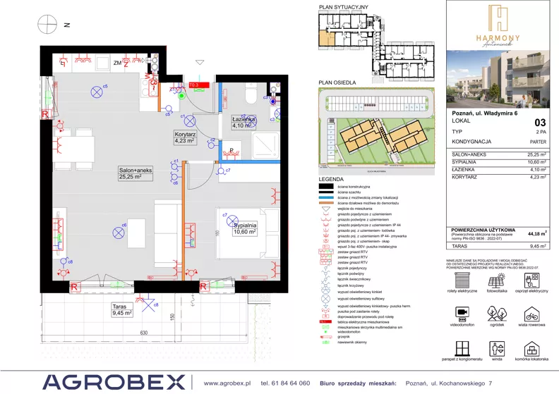 2 pokoje, mieszkanie 44,31 m², parter, oferta nr 3, Harmony Antoninek, Poznań, Antoninek-Zieliniec-Kobylepole, Antoninek, ul. Władymira 6