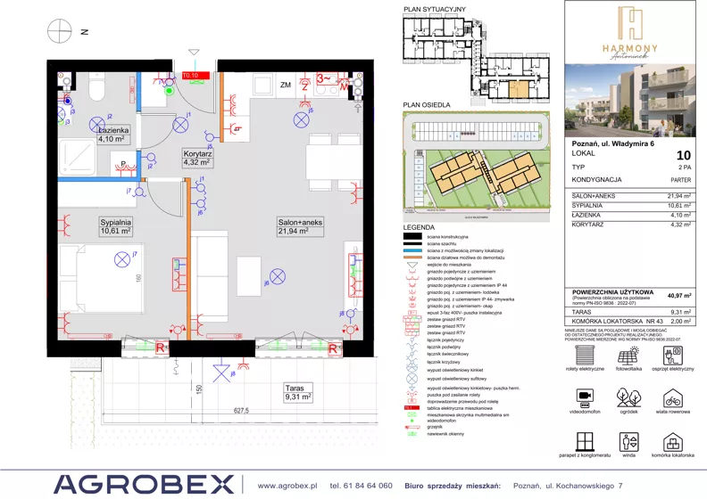 2 pokoje, mieszkanie 40,97 m², parter, oferta nr 10, Harmony Antoninek, Poznań, Antoninek-Zieliniec-Kobylepole, Antoninek, ul. Władymira 6