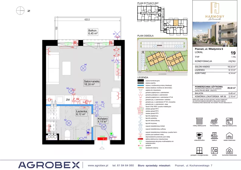 1 pokój, mieszkanie 28,62 m², piętro 1, oferta nr 19, Harmony Antoninek, Poznań, Antoninek-Zieliniec-Kobylepole, Antoninek, ul. Władymira 6