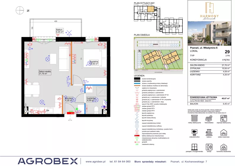 2 pokoje, mieszkanie 40,97 m², piętro 2, oferta nr 29, Harmony Antoninek, Poznań, Antoninek-Zieliniec-Kobylepole, Antoninek, ul. Władymira 6
