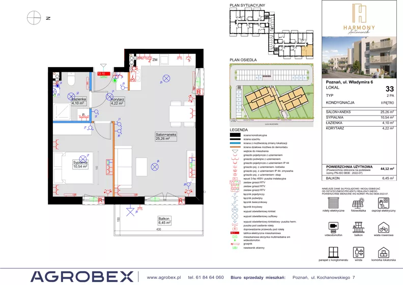 2 pokoje, mieszkanie 44,30 m², piętro 2, oferta nr 33, Harmony Antoninek, Poznań, Antoninek-Zieliniec-Kobylepole, Antoninek, ul. Władymira 6