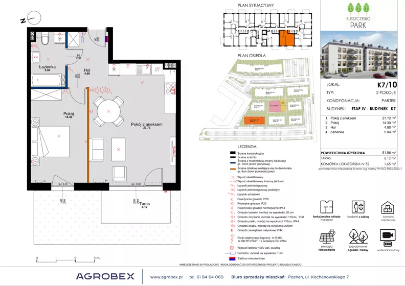2 pokoje, mieszkanie 51,86 m², parter, oferta nr K7/10, Kleszczewo Park, Kleszczewo, ul. Wiesławy Szymborskiej 1
