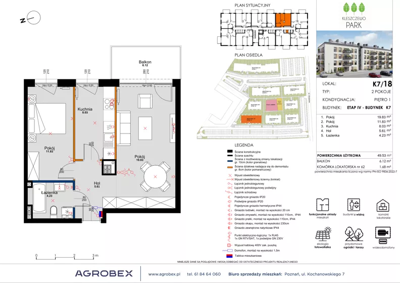 2 pokoje, mieszkanie 49,53 m², piętro 1, oferta nr K7/18, Kleszczewo Park, Kleszczewo, ul. Wiesławy Szymborskiej 1