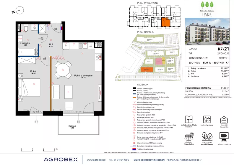 2 pokoje, mieszkanie 51,60 m², piętro 1, oferta nr K7/21, Kleszczewo Park, Kleszczewo, ul. Wiesławy Szymborskiej 1