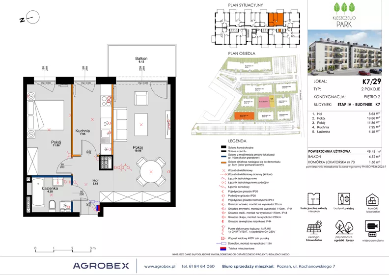 2 pokoje, mieszkanie 49,48 m², piętro 2, oferta nr K7/29, Kleszczewo Park, Kleszczewo, ul. Wiesławy Szymborskiej 1