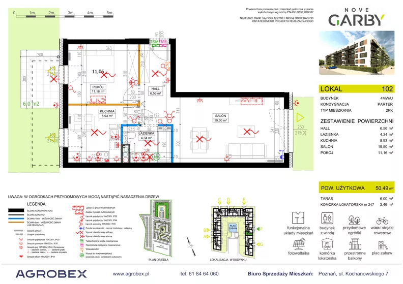 2 pokoje, mieszkanie 50,49 m², parter, oferta nr 102, Nove Garby - Etap 2, Garby, ul. Tulecka