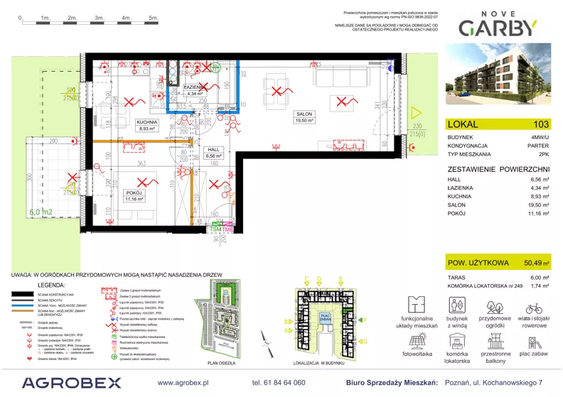 2 pokoje, mieszkanie 50,49 m², parter, oferta nr 103, Nove Garby - Etap 2, Garby, ul. Tulecka