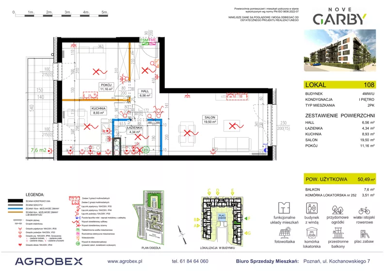 2 pokoje, mieszkanie 50,49 m², piętro 1, oferta nr 108, Nove Garby - Etap 2, Garby, ul. Tulecka