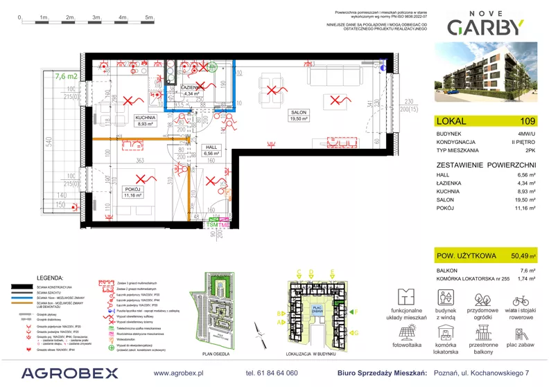 2 pokoje, mieszkanie 50,49 m², piętro 2, oferta nr 109, Nove Garby - Etap 2, Garby, ul. Tulecka