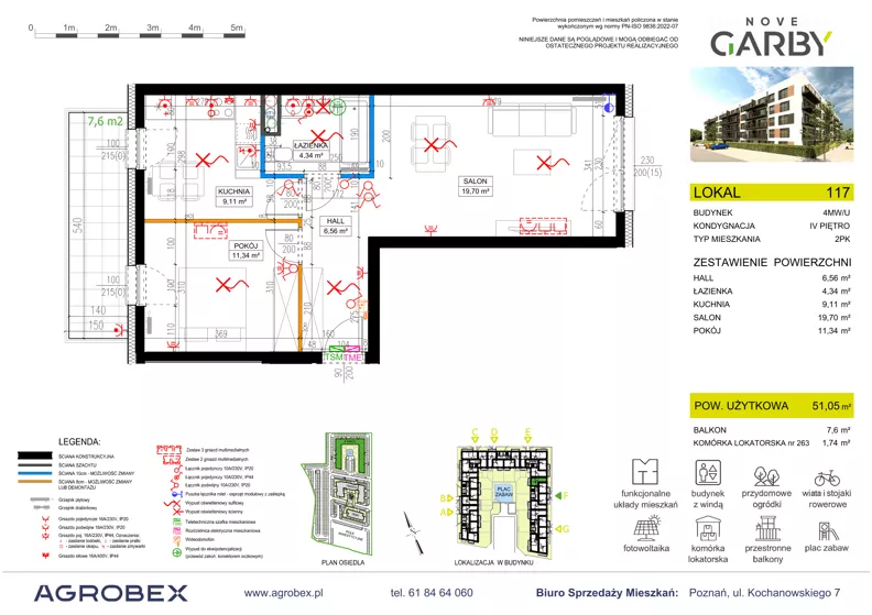 2 pokoje, mieszkanie 51,05 m², piętro 4, oferta nr 117, Nove Garby - Etap 2, Garby, ul. Tulecka
