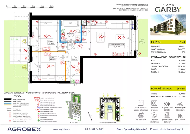3 pokoje, mieszkanie 56,02 m², parter, oferta nr 124, Nove Garby - Etap 2, Garby, ul. Tulecka