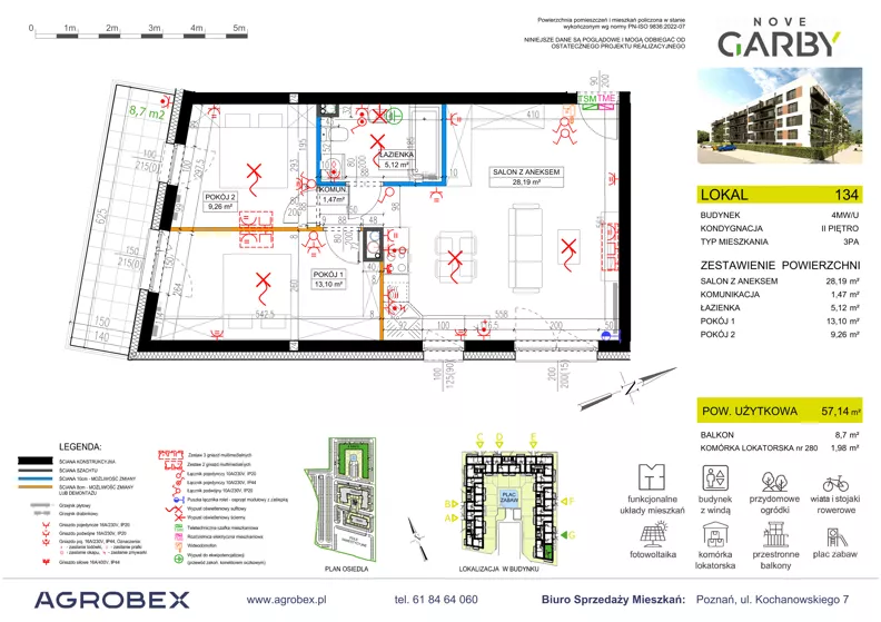 3 pokoje, mieszkanie 57,14 m², piętro 2, oferta nr 134, Nove Garby - Etap 2, Garby, ul. Tulecka