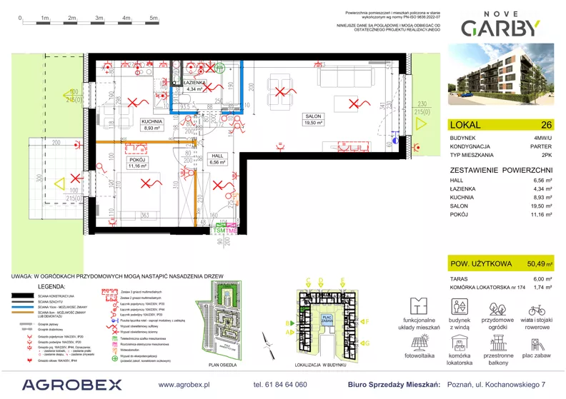 2 pokoje, mieszkanie 50,49 m², parter, oferta nr 26, Nove Garby - Etap 2, Garby, ul. Tulecka