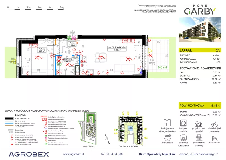 2 pokoje, mieszkanie 35,88 m², parter, oferta nr 29, Nove Garby - Etap 2, Garby, ul. Tulecka