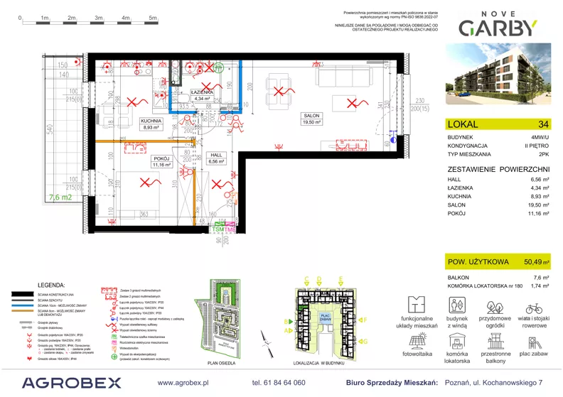 2 pokoje, mieszkanie 50,49 m², piętro 2, oferta nr 34, Nove Garby - Etap 2, Garby, ul. Tulecka