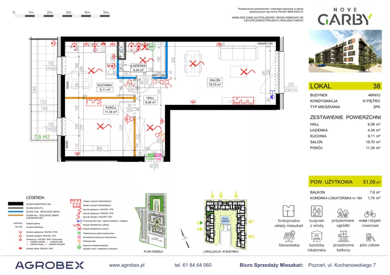 2 pokoje, mieszkanie 51,05 m², piętro 3, oferta nr 38, Nove Garby - Etap 2, Garby, ul. Tulecka
