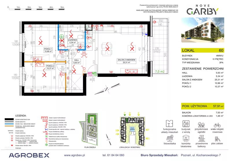 3 pokoje, mieszkanie 57,91 m², piętro 4, oferta nr 60, Nove Garby - Etap 2, Garby, ul. Tulecka