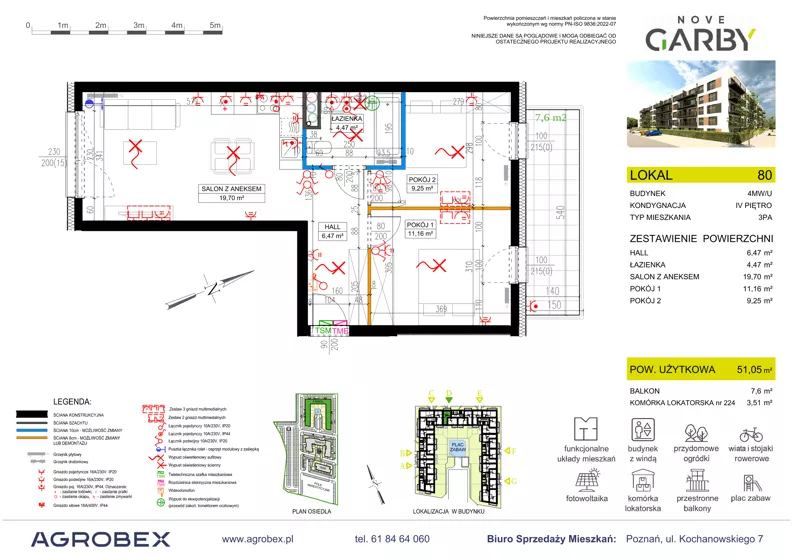 3 pokoje, mieszkanie 51,05 m², piętro 4, oferta nr 80, Nove Garby - Etap 2, Garby, ul. Tulecka