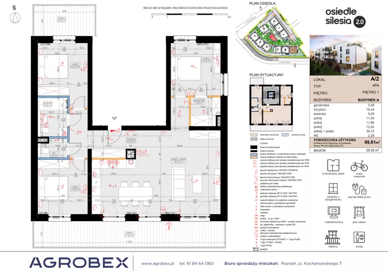 4 pokoje, mieszkanie 99,81 m², piętro 1, oferta nr A2, Silesia 2.0, Zielona Góra, ul. Osiedle Śląskie 33